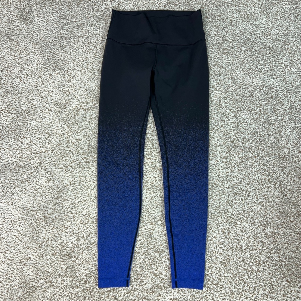 Lululemon Leggings Women 8 Black Blue Ombre Speckled High Rise Wunder Under Yoga